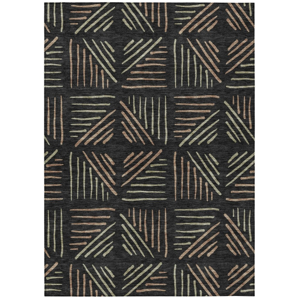 HomeRoots 5' Black and Copper Geometric Washable Area Rug - Stylish, Durable Indoor/Outdoor Décor Solution 691005