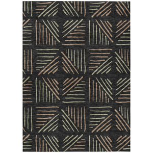 HomeRoots 5' Black and Copper Geometric Washable Area Rug - Stylish, Durable Indoor/Outdoor Décor Solution 691005