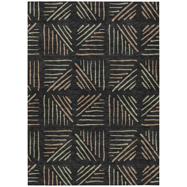 HomeRoots 5' Black and Copper Geometric Washable Area Rug - Stylish, Durable Indoor/Outdoor Décor Solution 691005
