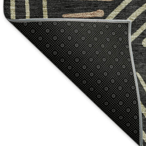 HomeRoots 5' Black and Copper Geometric Washable Area Rug - Stylish, Durable Indoor/Outdoor Décor Solution 691005