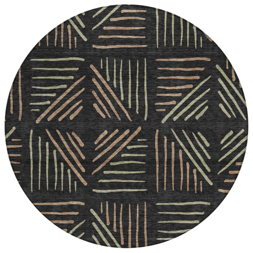 HomeRoots 8' Black and Copper Round Geometric Rug - Stylish, Washable, Durable for Indoor and Outdoor Spaces 691006
