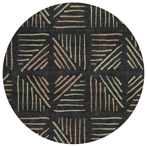 HomeRoots 8' Black and Copper Round Geometric Rug - Stylish, Washable, Durable for Indoor and Outdoor Spaces 691006