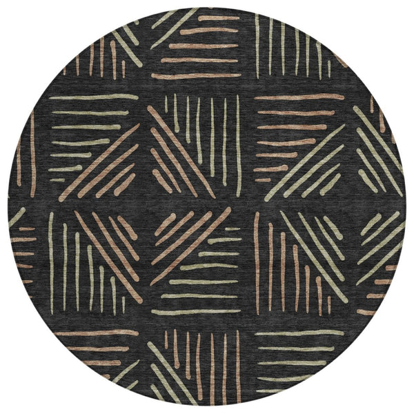 HomeRoots 8' Black and Copper Round Geometric Rug - Stylish, Washable, Durable for Indoor and Outdoor Spaces 691006