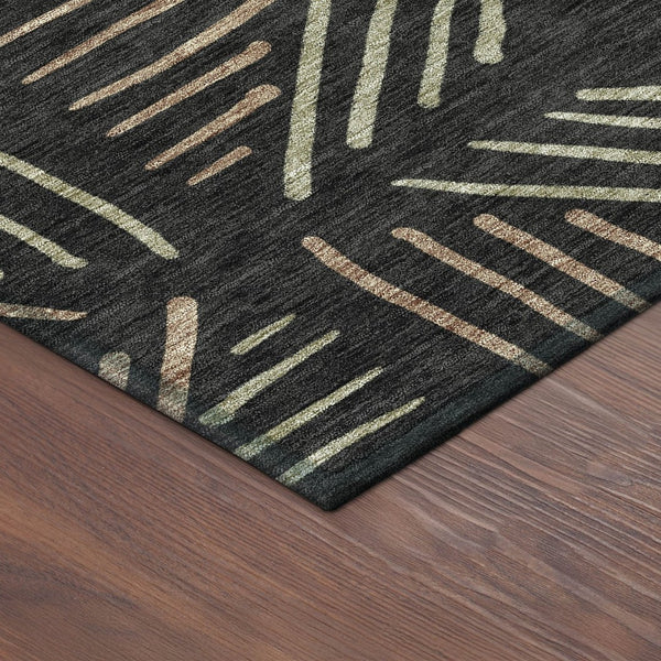 HomeRoots 8' Black and Copper Round Geometric Rug - Stylish, Washable, Durable for Indoor and Outdoor Spaces 691006