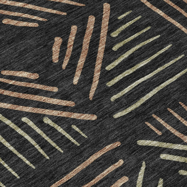 HomeRoots 8' Black and Copper Round Geometric Rug - Stylish, Washable, Durable for Indoor and Outdoor Spaces 691006