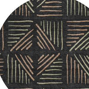 HomeRoots 8' Black and Copper Round Geometric Rug - Stylish, Washable, Durable for Indoor and Outdoor Spaces 691006