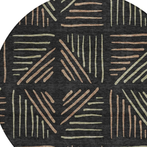 HomeRoots 8' Black and Copper Round Geometric Rug - Stylish, Washable, Durable for Indoor and Outdoor Spaces 691006