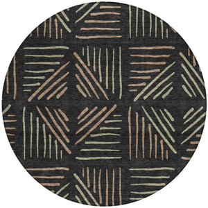 HomeRoots 8' Black and Copper Round Geometric Rug - Stylish, Washable, Durable for Indoor and Outdoor Spaces 691006