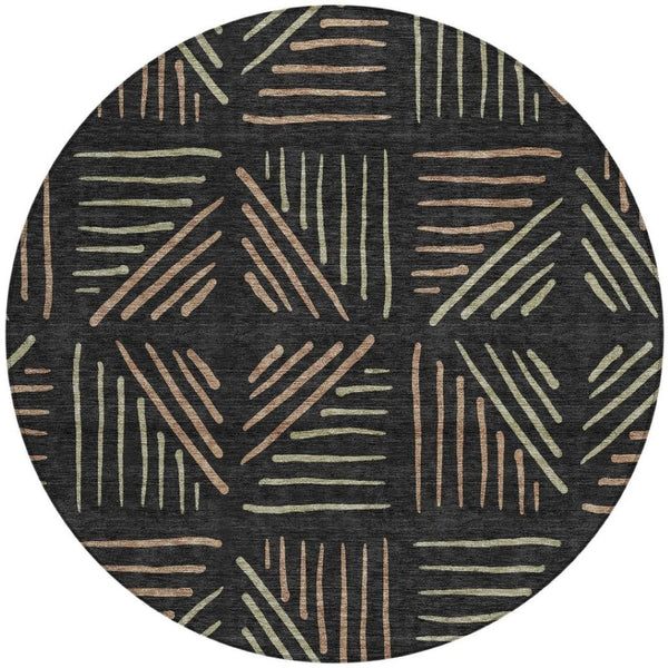 HomeRoots 8' Black and Copper Round Geometric Rug - Stylish, Washable, Durable for Indoor and Outdoor Spaces 691006