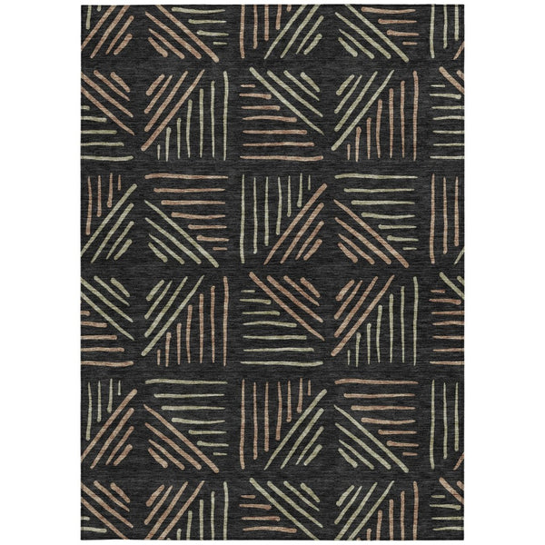 HomeRoots 8' X 10' Black and Copper Geometric Area Rug – Washable, Durable, Stylish for Indoor/Outdoor Use 691007