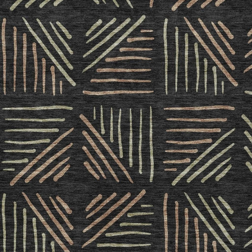 HomeRoots 9' X 12' Modern Black and Copper Geometric Area Rug - Washable, Durable for Indoor & Outdoor Use 691008