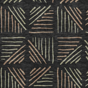 HomeRoots 9' X 12' Modern Black and Copper Geometric Area Rug - Washable, Durable for Indoor & Outdoor Use 691008
