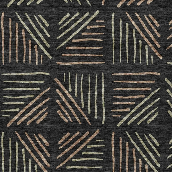 HomeRoots 9' X 12' Modern Black and Copper Geometric Area Rug - Washable, Durable for Indoor & Outdoor Use 691008