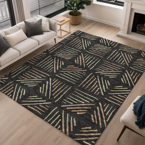 HomeRoots 10' Geometric Black and Copper Indoor Outdoor Area Rug - Washable, Durable, Stylish for High-Traffic Spaces 691009