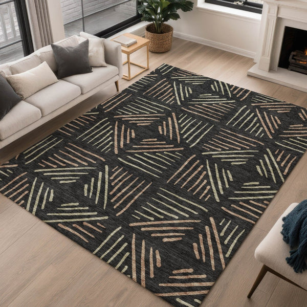 HomeRoots 10' Geometric Black and Copper Indoor Outdoor Area Rug - Washable, Durable, Stylish for High-Traffic Spaces 691009