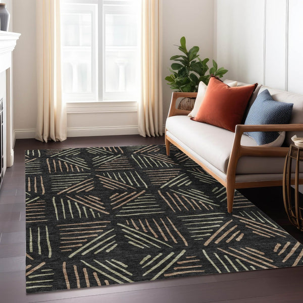 HomeRoots 10' Geometric Black and Copper Indoor Outdoor Area Rug - Washable, Durable, Stylish for High-Traffic Spaces 691009