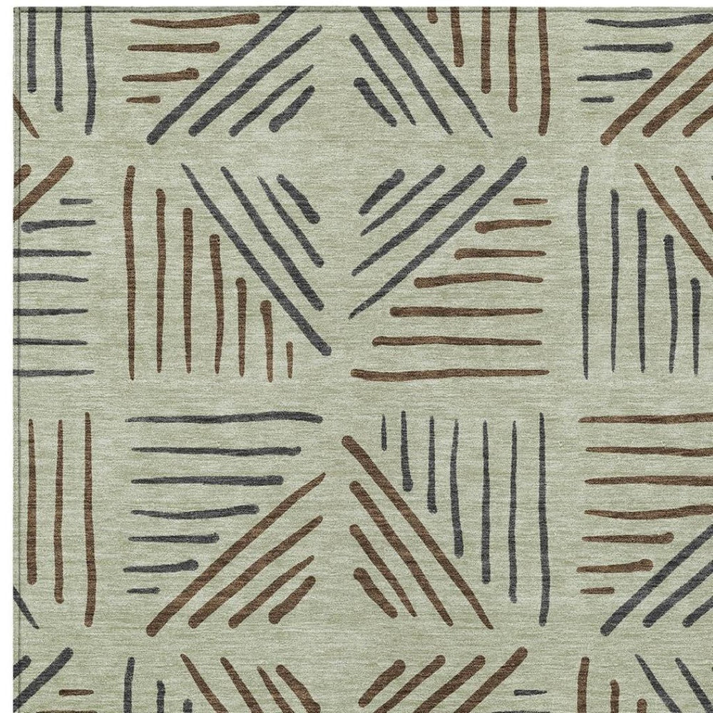 HomeRoots 5' Contemporary Lime Green, Brown & Gray Geometric Washable Area Rug for Indoor/Outdoor Use 691011