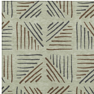 HomeRoots 5' Contemporary Lime Green, Brown & Gray Geometric Washable Area Rug for Indoor/Outdoor Use 691011
