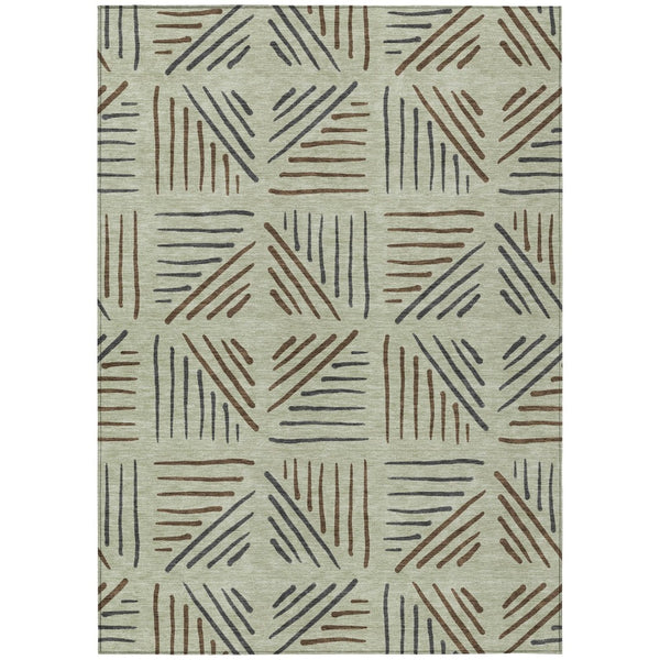 HomeRoots 5' Contemporary Lime Green, Brown & Gray Geometric Washable Area Rug for Indoor/Outdoor Use 691011