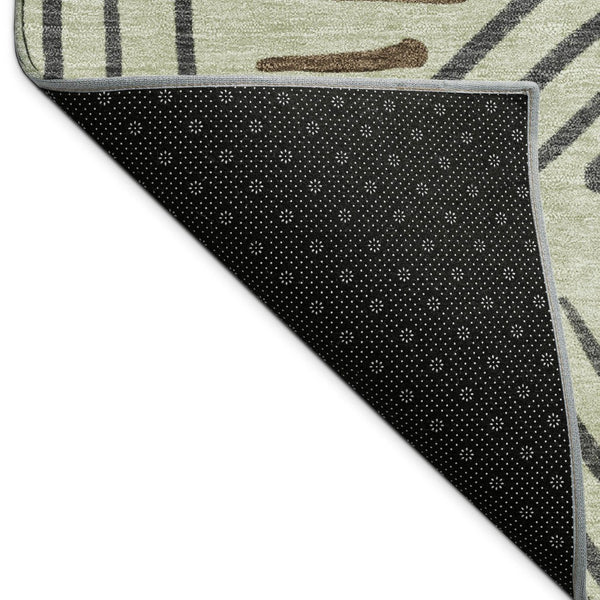 HomeRoots 5' Contemporary Lime Green, Brown & Gray Geometric Washable Area Rug for Indoor/Outdoor Use 691011