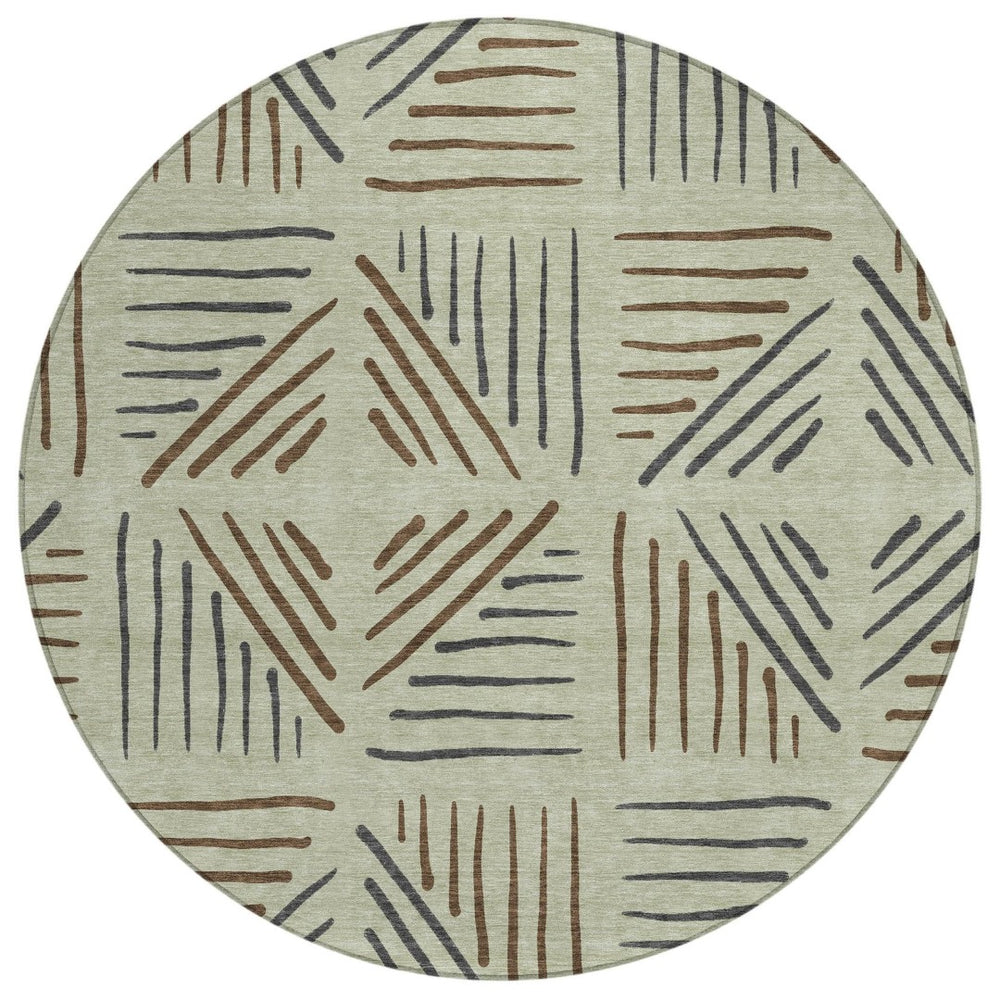 HomeRoots 8' Vibrant Lime Green Brown & Gray Round Geometric Rug - Stylish, Durable, Washable for Indoors & Outdoors 691012