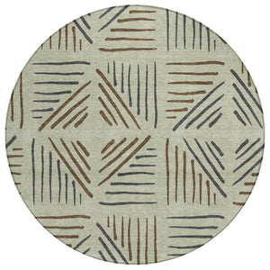 HomeRoots 8' Vibrant Lime Green Brown & Gray Round Geometric Rug - Stylish, Durable, Washable for Indoors & Outdoors 691012