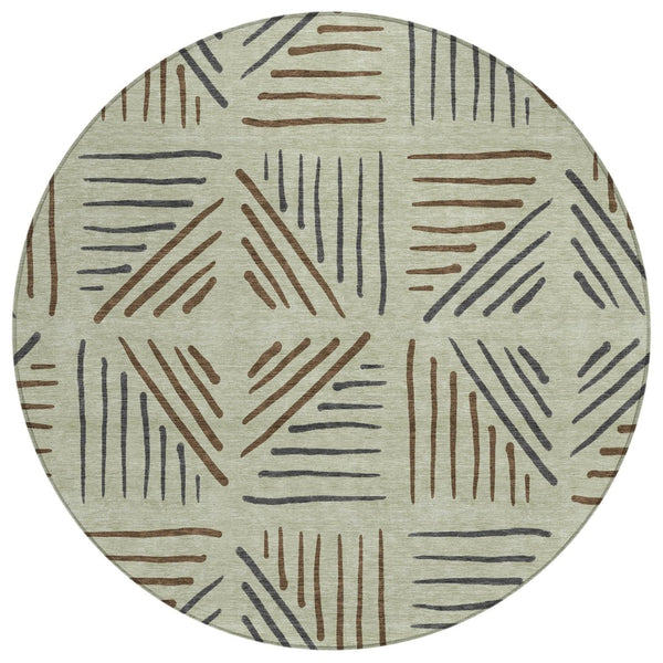 HomeRoots 8' Vibrant Lime Green Brown & Gray Round Geometric Rug - Stylish, Durable, Washable for Indoors & Outdoors 691012