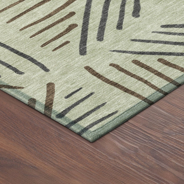 HomeRoots 8' Vibrant Lime Green Brown & Gray Round Geometric Rug - Stylish, Durable, Washable for Indoors & Outdoors 691012