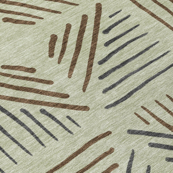 HomeRoots 8' Vibrant Lime Green Brown & Gray Round Geometric Rug - Stylish, Durable, Washable for Indoors & Outdoors 691012