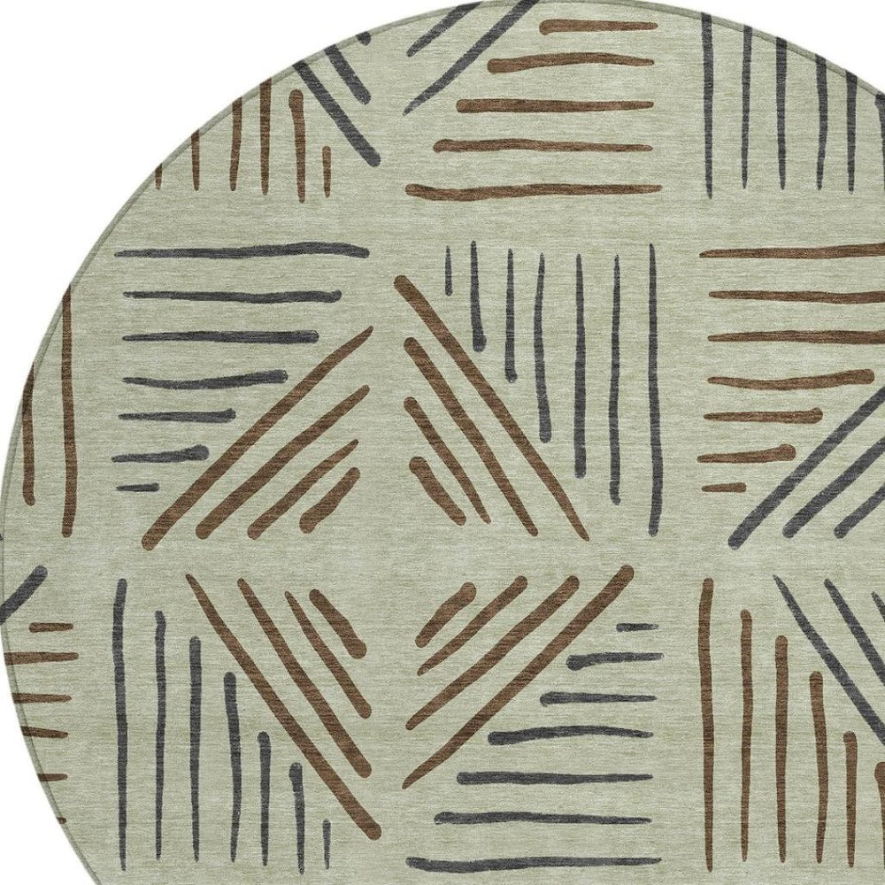 HomeRoots 8' Vibrant Lime Green Brown & Gray Round Geometric Rug - Stylish, Durable, Washable for Indoors & Outdoors 691012