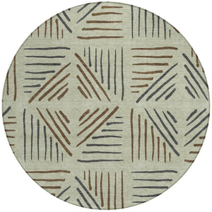 HomeRoots 8' Vibrant Lime Green Brown & Gray Round Geometric Rug - Stylish, Durable, Washable for Indoors & Outdoors 691012