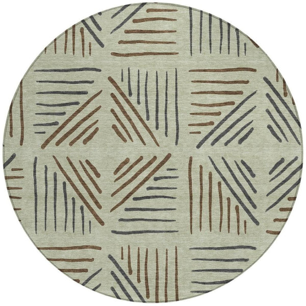 HomeRoots 8' Vibrant Lime Green Brown & Gray Round Geometric Rug - Stylish, Durable, Washable for Indoors & Outdoors 691012