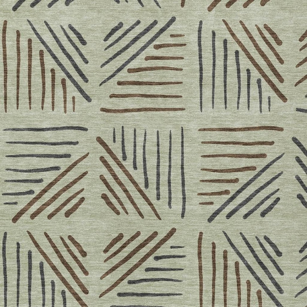 HomeRoots 8' Modern Lime Green and Brown Geometric Indoor Outdoor Area Rug - Washable, Durable, Stylish Design 691013