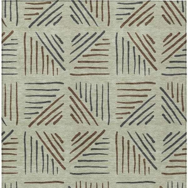 HomeRoots 8' Modern Lime Green and Brown Geometric Indoor Outdoor Area Rug - Washable, Durable, Stylish Design 691013