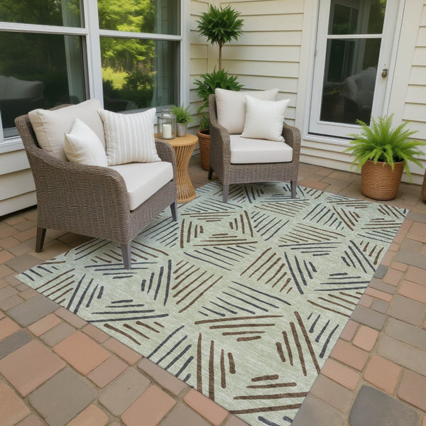 HomeRoots 8' Modern Lime Green and Brown Geometric Indoor Outdoor Area Rug - Washable, Durable, Stylish Design 691013