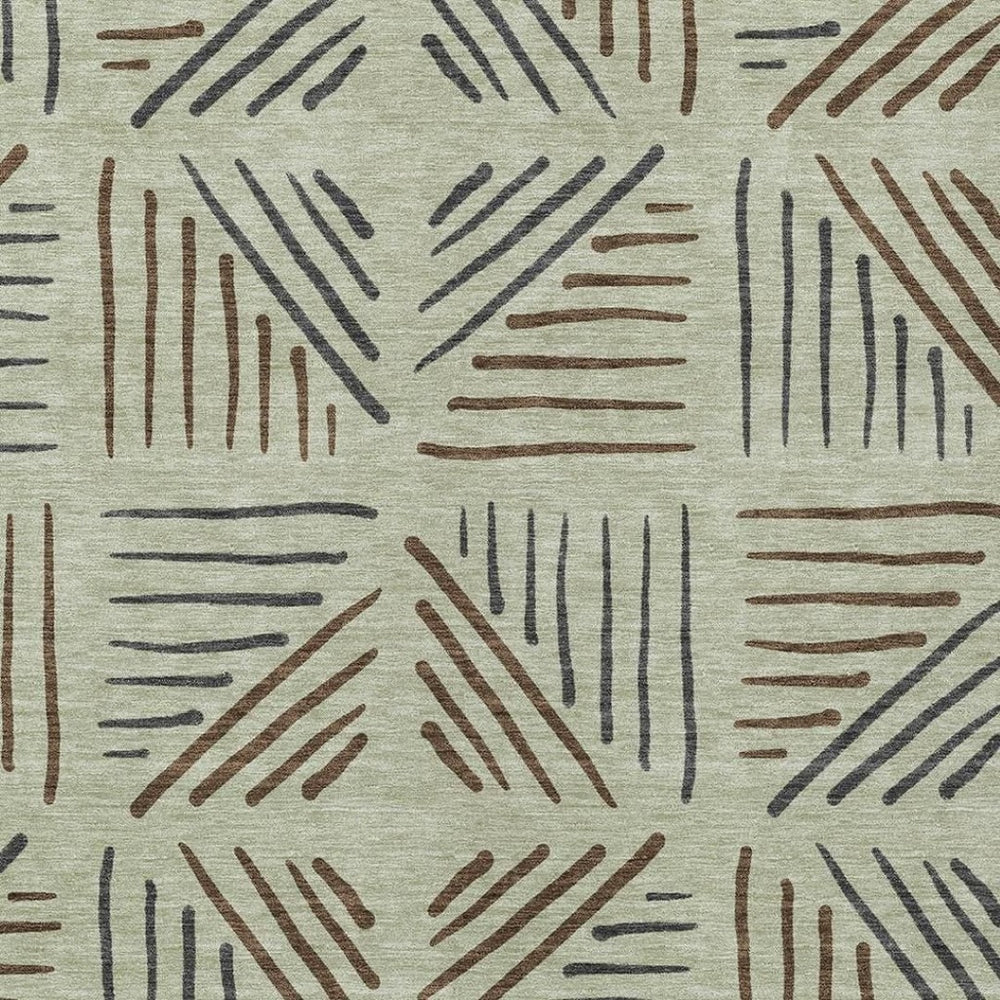 HomeRoots 9' Vibrant Lime Green, Brown & Gray Geometric Indoor-Outdoor Area Rug – Durable, Washable & Stylish! 691014