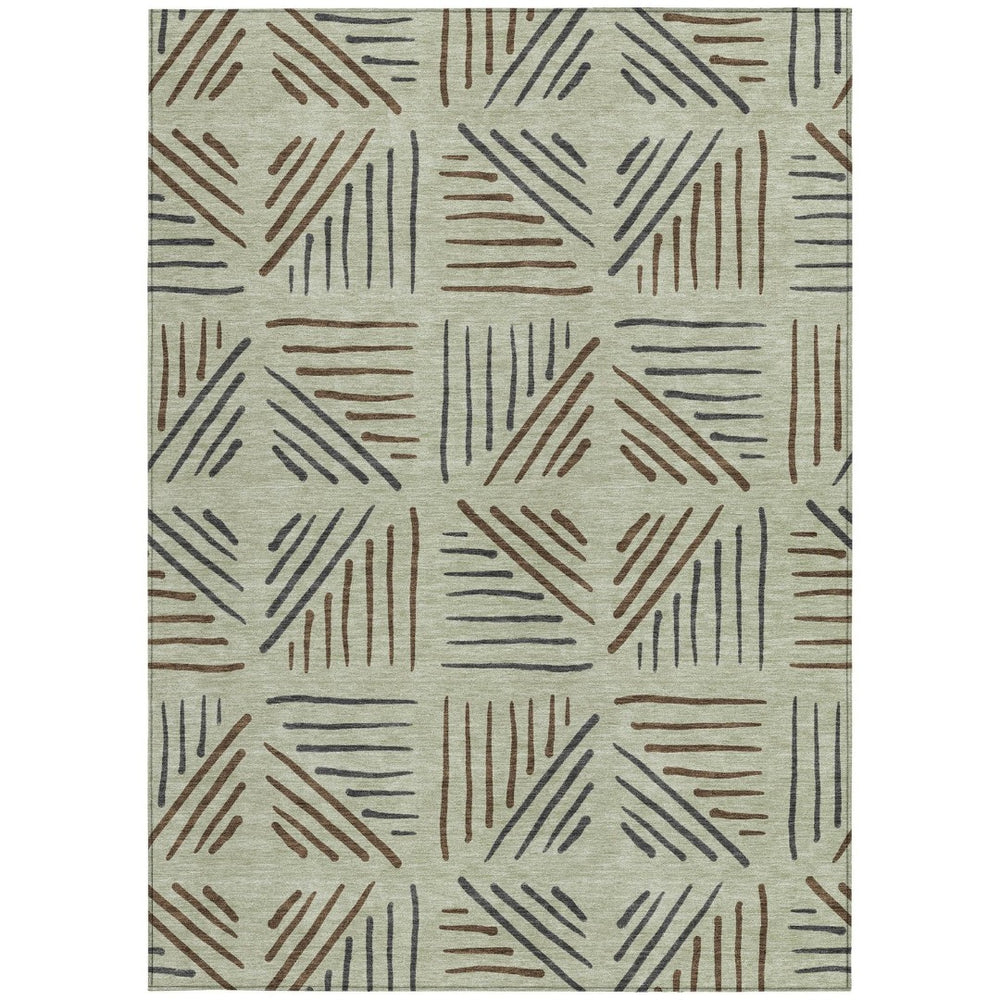 HomeRoots 10' Geometric Area Rug in Vibrant Lime Green, Brown & Gray - Washable for Indoor/Outdoor Use 691015