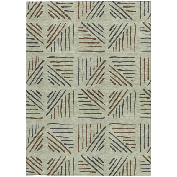HomeRoots 10' Geometric Area Rug in Vibrant Lime Green, Brown & Gray - Washable for Indoor/Outdoor Use 691015