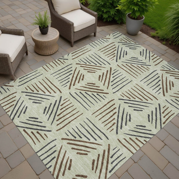 HomeRoots 10' Geometric Area Rug in Vibrant Lime Green, Brown & Gray - Washable for Indoor/Outdoor Use 691015