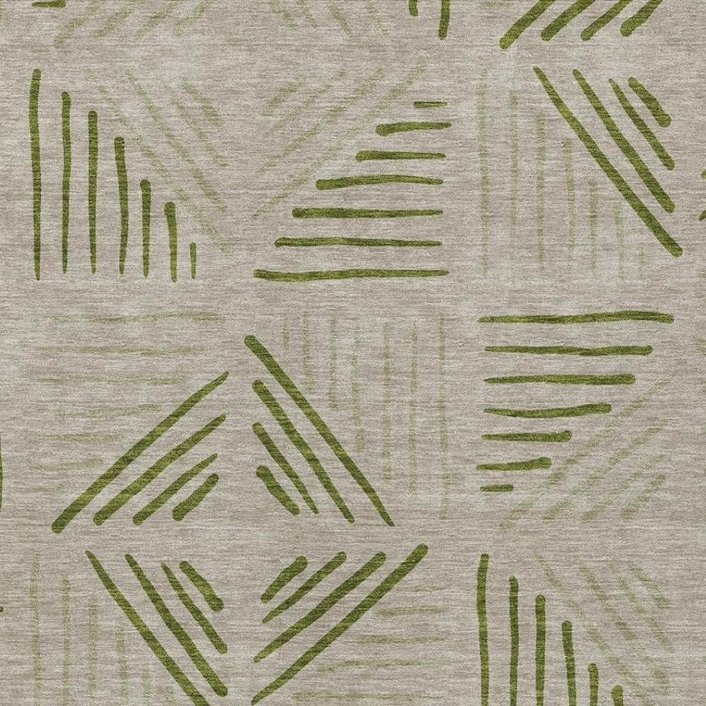 HomeRoots 5' X 8' Flax & Sage Geometric Area Rug - Washable, Stain-Resistant for Indoor & Outdoor Spaces! 691017