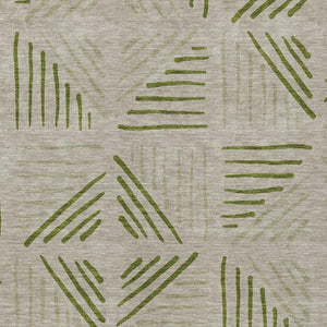 HomeRoots 5' X 8' Flax & Sage Geometric Area Rug - Washable, Stain-Resistant for Indoor & Outdoor Spaces! 691017