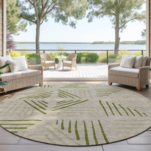 HomeRoots 8' Flax and Sage Round Area Rug - Stylish Geometric Design, Washable for Indoor & Outdoor Spaces 691018