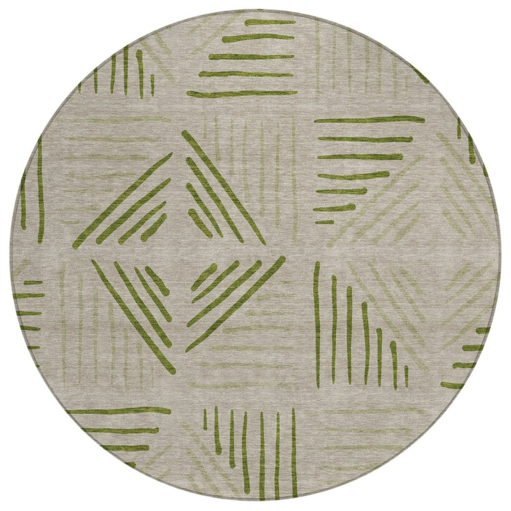 HomeRoots 8' Flax and Sage Round Area Rug - Stylish Geometric Design, Washable for Indoor & Outdoor Spaces 691018