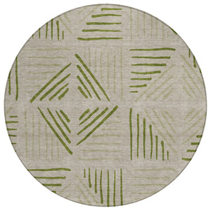 HomeRoots 8' Flax and Sage Round Area Rug - Stylish Geometric Design, Washable for Indoor & Outdoor Spaces 691018