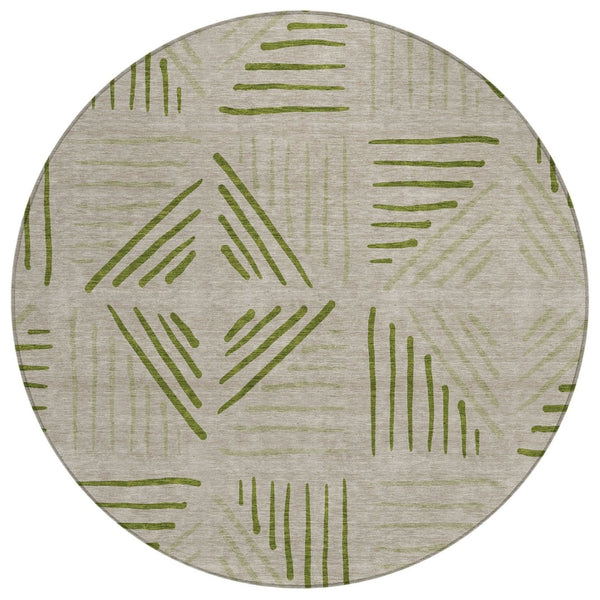 HomeRoots 8' Flax and Sage Round Area Rug - Stylish Geometric Design, Washable for Indoor & Outdoor Spaces 691018