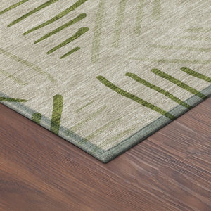 HomeRoots 8' Flax and Sage Round Area Rug - Stylish Geometric Design, Washable for Indoor & Outdoor Spaces 691018