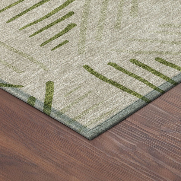 HomeRoots 8' Flax and Sage Round Area Rug - Stylish Geometric Design, Washable for Indoor & Outdoor Spaces 691018