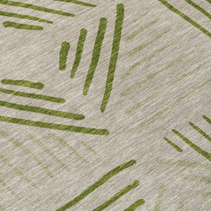 HomeRoots 8' Flax and Sage Round Area Rug - Stylish Geometric Design, Washable for Indoor & Outdoor Spaces 691018