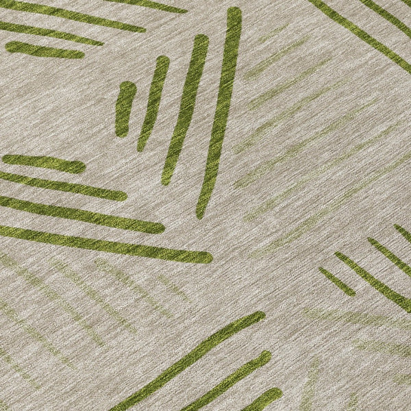 HomeRoots 8' Flax and Sage Round Area Rug - Stylish Geometric Design, Washable for Indoor & Outdoor Spaces 691018