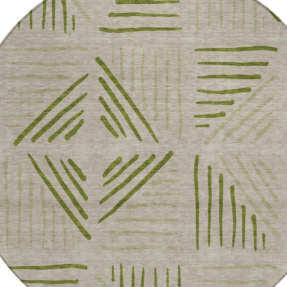 HomeRoots 8' Flax and Sage Round Area Rug - Stylish Geometric Design, Washable for Indoor & Outdoor Spaces 691018